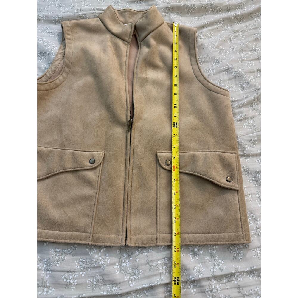 Vintage Talbots Petites Tan Faux Suede Fleece-Lined Zip Vest Size S - Picture 6 of 7